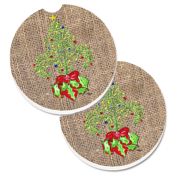 Carolines Treasures Christmas Tree Fleur De Lis Set of 2 Cup Holder Car Coaster 8745CARC - main